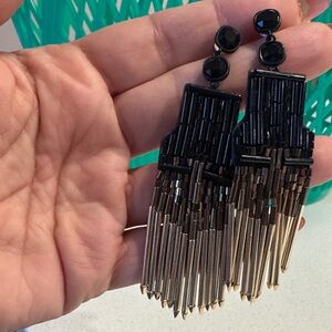 Stella & Dot Black and Gold Beaded Fringe Earrings